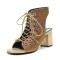 Peep Toe Chunky Heels Lace Up Ankle Highs Rhinestones Summer Sandals Booties - Gold Sequined Cloth