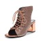 Peep Toe Chunky Heels Lace Up Ankle Highs Rhinestones Summer Sandals Booties - Rose Gold Sequined Cloth