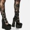 Round Toe Victorian Buckle Straps Chunky Heels Gothic Ankle Highs Platforms Boots - Black Flock