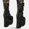 Round Toe Victorian Buckle Straps Chunky Heels Gothic Ankle Highs Platforms Boots - Black Flock