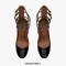 Round Toe Strange Unique Heels Patent Sculptural Mary Janes Ankle Straps Cabaret Pumps - Black