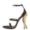 Peep Toe Strange Unique Heels Patent Sculptural Ankle Straps Cabaret Sandals - Black