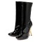Round Toe Strange Unique Heels Patent Knee Highs Zipper Cabaret Booties - Black