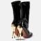 Round Toe Strange Unique Heels Patent Knee Highs Zipper Cabaret Booties - Black