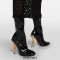 Round Toe Strange Unique Heels Patent Knee Highs Zipper Cabaret Booties - Black