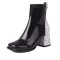 Round Toe Chunky Heels Bling Glitters Patchwork Back Zipper Ankle Highs Boots - Black Patent