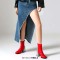 Round Toe Chunky Heels Bling Glitters Patchwork Back Zipper Ankle Highs Boots - Red Patent