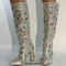 Pointed Toe Chunky Heels Rhinestones Colorful Crystals Side Zipper Knee Highs Booties - Silver