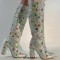 Pointed Toe Chunky Heels Rhinestones Colorful Crystals Side Zipper Knee Highs Booties - Silver