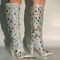 Pointed Toe Chunky Heels Rhinestones Colorful Crystals Side Zipper Knee Highs Booties - Silver