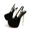 Round Toe Stiletto Heels Butterfly Buckle Straps Platforms Pumps - Black Flock