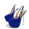 Round Toe Stiletto Heels Butterfly Buckle Straps Platforms Pumps - Blue Flock