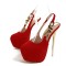 Round Toe Stiletto Heels Butterfly Buckle Straps Platforms Pumps - Red Flock