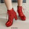 Round Toe Cuban Heels Glitters Shiny Platforms Lace Up Party Boots - Red