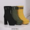 Round Toe Chunky Heels Platforms Back Zipper Ankle Highs Suede Boots - Black