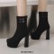 Round Toe Chunky Heels Platforms Back Zipper Ankle Highs Suede Boots - Black