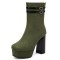 Round Toe Chunky Heels Platforms Back Zipper Ankle Highs Suede Boots - Green