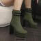 Round Toe Chunky Heels Platforms Back Zipper Ankle Highs Suede Boots - Green