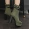 Round Toe Chunky Heels Platforms Back Zipper Ankle Highs Suede Boots - Green