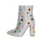 Pointed Toe Chunky Heels Rhinestones Colorful Crystals Side Zipper Ankle Highs Booties - Silver
