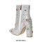 Pointed Toe Chunky Heels Rhinestones Colorful Crystals Side Zipper Ankle Highs Booties - Silver