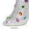 Pointed Toe Chunky Heels Rhinestones Colorful Crystals Side Zipper Ankle Highs Booties - Silver
