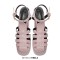 Round Toe Cut Out Pieces Double Platforms Ankle Buckle T Straps Chunky Heels Roman Sandals - Pink Faux Leather