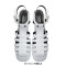 Round Toe Cut Out Pieces Double Platforms Ankle Buckle T Straps Chunky Heels Roman Sandals - White Faux Leather