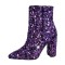 Pointed Toe Sequined Blings Chunky Heels Side Zipper Ankle Highs Booties - Purple