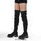 Round Toe Low Chunky Heels Over The Knee Stretch Side Zipper Boots - Black Lycra