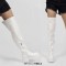 Round Toe Low Chunky Heels Over The Knee Stretch Side Zipper Boots - White Faux Leather