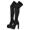 Round Toe Rhinestones Sparkle Punk Chunky Heels Platforms Thigh Highs Boots - Black