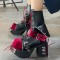 Round Toe Platforms Lace Up Chunky Heels Platforms Punk Gothic Rivets Boots - Black