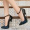 Pointed Toe Stiletto Heels Ankle Buckle Straps Leopard Pumps - Blue