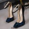 Pointed Toe Stiletto Heels Ankle Buckle Straps Leopard Pumps - Blue