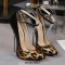 Pointed Toe Stiletto Heels Ankle Buckle Straps Leopard Pumps - Gold