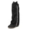 Round Toe Cuffed Fashion Western Style Side Fringe Wood Grain Chunky Heels Slip On Knee Highs Boots - Black Denim