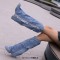 Round Toe Cuffed Fashion Western Style Side Fringe Wood Grain Chunky Heels Slip On Knee Highs Boots - Blue Denim