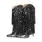 Pointed Toe Stilettos Sequin Fringe Sexy Knee Highs Boots - Black