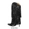 Pointed Toe Stilettos Sequin Fringe Sexy Knee Highs Boots - Black
