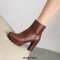 Round Toe Cuban Heels Platforms Side Zipper Ankle Highs Elegant Office Boots - Auburn
