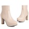 Round Toe Cuban Heels Platforms Side Zipper Ankle Highs Elegant Office Boots - Khaki