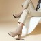 Round Toe Cuban Heels Platforms Side Zipper Ankle Highs Elegant Office Boots - Khaki
