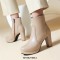Round Toe Cuban Heels Platforms Side Zipper Ankle Highs Elegant Office Boots - Khaki