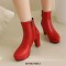 Round Toe Cuban Heels Platforms Side Zipper Ankle Highs Elegant Office Boots - Red