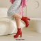 Round Toe Cuban Heels Platforms Side Zipper Ankle Highs Elegant Office Boots - Red