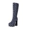 Pointed Toe Gretel Sequin Knee Highs Chunky Heels Boots - DarkBlue Denim