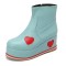 Round Toe Heart Patchwork Ankle Highs Platforms Wedges Boots - Blue Faux Leather