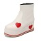 Round Toe Heart Patchwork Ankle Highs Platforms Wedges Boots - White Faux Leather