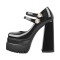 Square Toe Chunky Heels Platforms Double Straps Mary Janes Pumps - Black